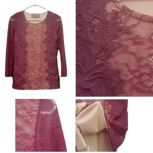 Anthropologie Floral Lace Overlay Sunday in Brooklyn Blouse Top XS Pullover